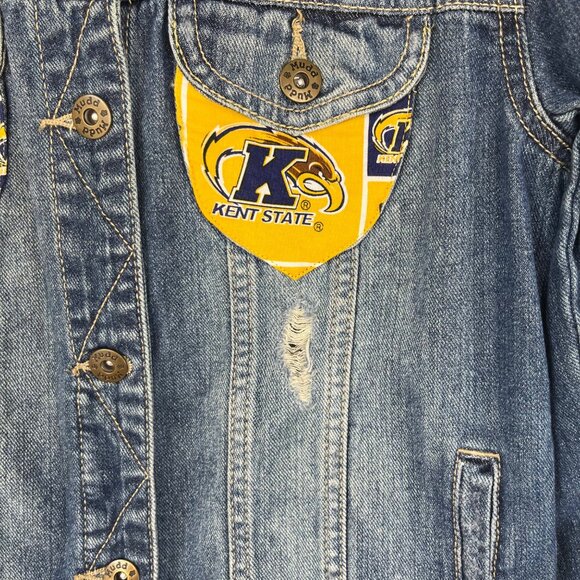 Mudd Kent State Custom Made Denim Jean Jacket Womens Medium Distressed - Picture 10 of 16